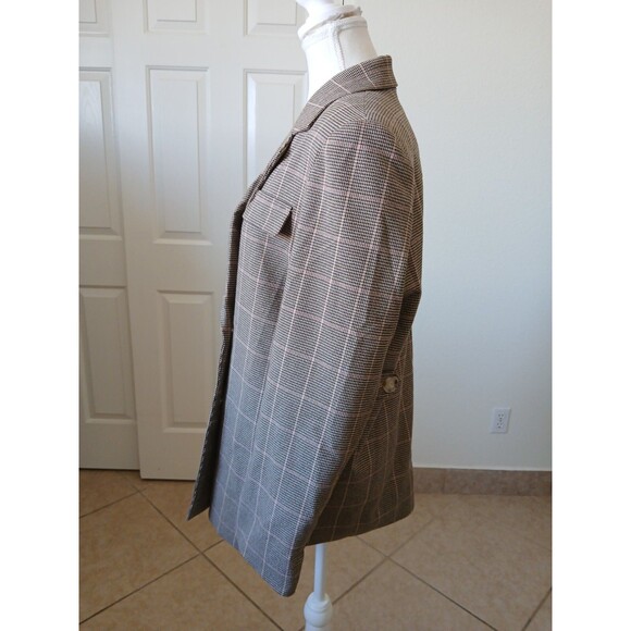 ENOR Womens Beige Plaid Double Breasted Blazer F  Career Office Chic Look - Picture 7 of 16